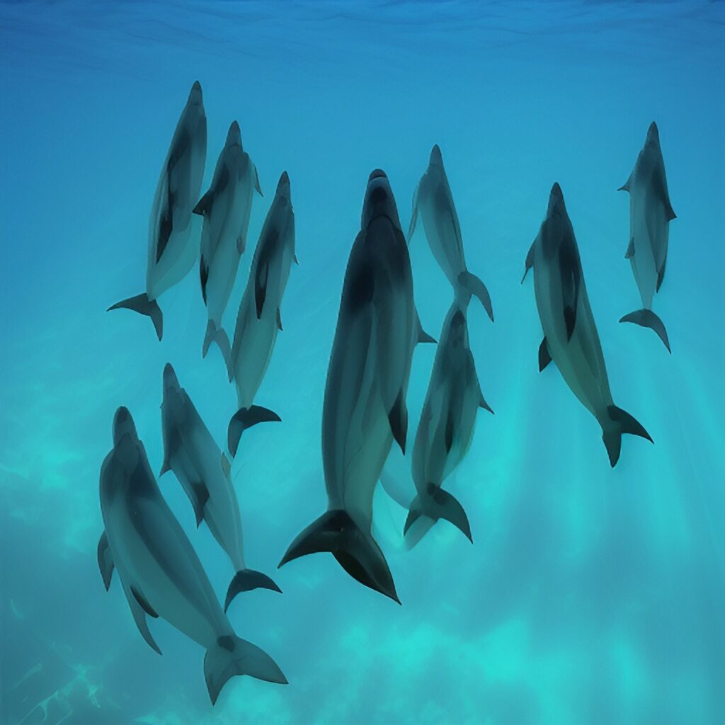 Spinner dolphins swimming underwater